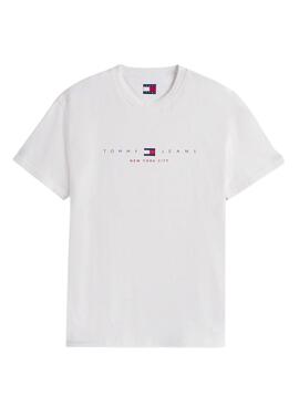 Maillot Tommy Jeans Flag Linear blanc pour homme.