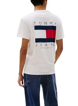 Maillot Tommy Jeans Flag blanc pour homme