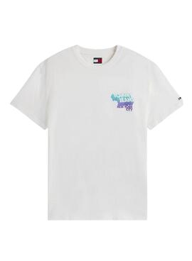 T-shirt Tommy Jeans Stack Backprint blanc pour homme