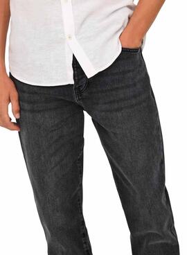 Pantalon en jean Only and Sons Yoke negro cónico para hombre