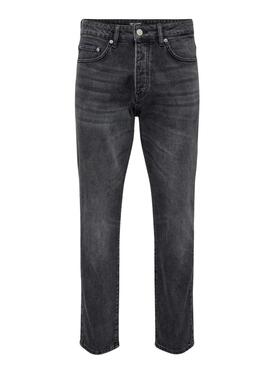 Pantalon en jean Only and Sons Yoke negro cónico para hombre