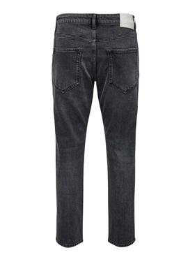 Pantalon en jean Only and Sons Yoke negro cónico para hombre
