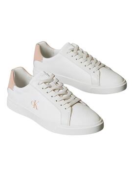 Baskets Calvin Klein Jeans Low Pro Cups blanc et rose pour femme.