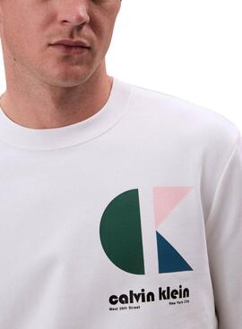 Sweat-shirt Calvin Klein Jeans Bauhaus blanc pour homme