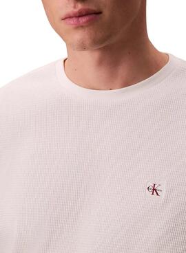 T-shirt Calvin Klein Jeans Waffle Badge blanc pour homme