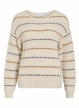 Maillot Vila Vimarian à rayures beige pour femme