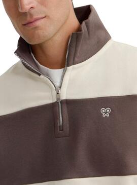 Sweatshirt Silbon à rayures marron et beige pour homme