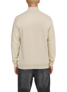 Sweat-shirt Only and Sons Curated Zip beige pour homme.