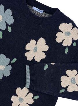Jersey Mayoral jacquard fleurs marine pour fille