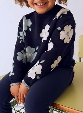 Jersey Mayoral jacquard fleurs marine pour fille