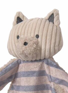 Gugú Mayoral accroche des sucettes à rayures pour bébé.