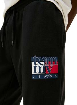 Pantalon Tommy Jeans Flag slim noir pour homme