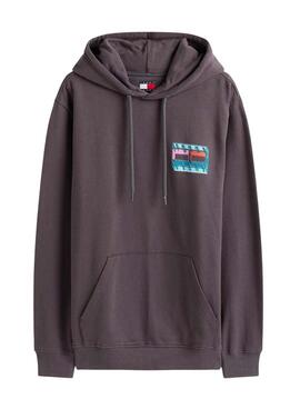 Sweat à capuche Tommy Jeans DNA Flag gris pour homme.