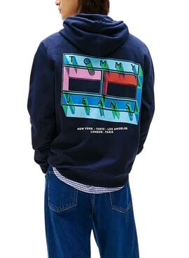 Sweat à capuche Tommy Jeans DNA Flag marine pour homme