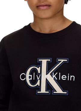 Sweat à capuche Calvin Klein Festive logo noir pour garçon.