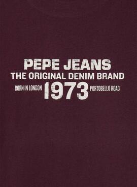 T-shirt Pepe Jeans Recco grenat pour garçon