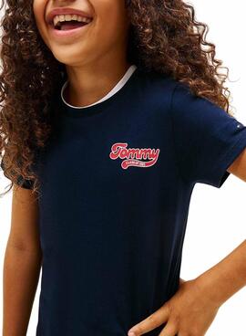 T-shirt Tommy Hilfiger Varsity slim marine fille
