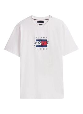 T-shirt Tommy Hilfiger Linear blanc pour homme.