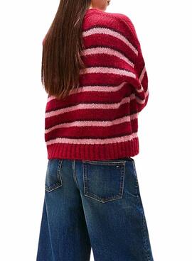 Maillot Tommy Jeans Fluffy à rayures rouges pour femme