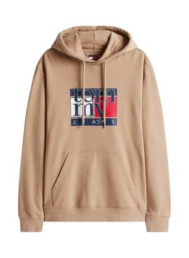 Sweat à capuche Tommy Jeans Flag camel pour homme