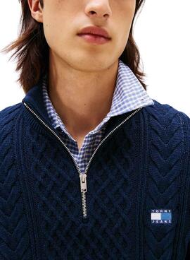 Maillot Tommy Jeans Cable Zip bleu pour homme