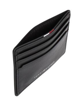 Porte-cartes en cuir noir Tommy Hilfiger Corporate pour homme.