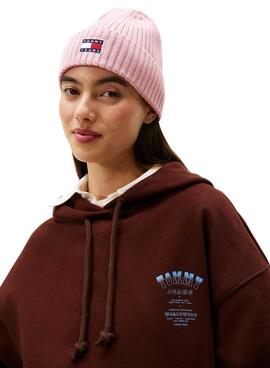 Bonnet Tommy Jeans Heritage en tricot avec logo rose pour femme