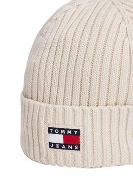 Tuque Tommy Jeans Heritage en tricot avec logo beige pour femme
