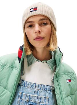 Tuque Tommy Jeans Heritage en tricot avec logo beige pour femme