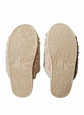 Chaussons Calvin Klein en peau de mouton beige pour femmes
