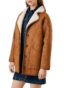 Manteau Pepe Jeans Teresa chameau avec doublure en mouton pour femme