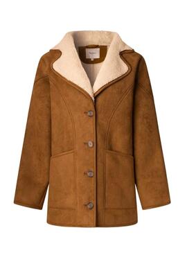 Manteau Pepe Jeans Teresa chameau avec doublure en mouton pour femme