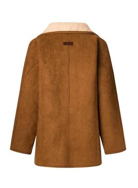 Manteau Pepe Jeans Teresa chameau avec doublure en mouton pour femme