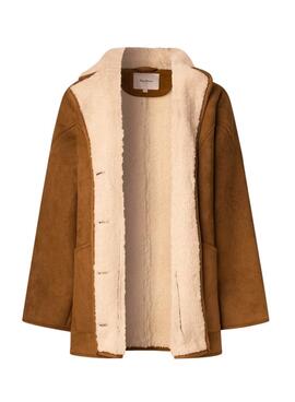 Manteau Pepe Jeans Teresa chameau avec doublure en mouton pour femme