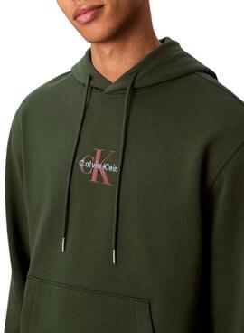 Sweat à capuche Calvin Klein Micro Monologue vert pour homme