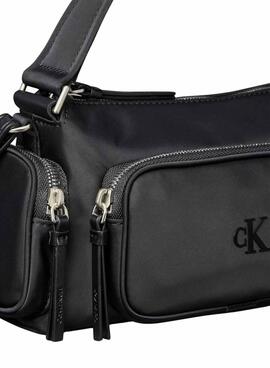Sac Calvin Klein poches en nylon satiné noir pour femme