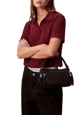Sac Calvin Klein poches en nylon satiné noir pour femme