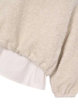 Sweat à capuche Mayoral beige avec doublure en peau de mouton pour fille.