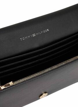 Portefeuille Tommy Hilfiger Icon avec rabat et bandoulière noir pour femme
