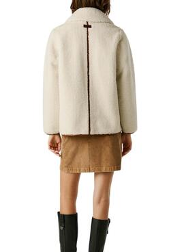 Veste en peau lainée beige pour femme Pepe Jeans Truth.