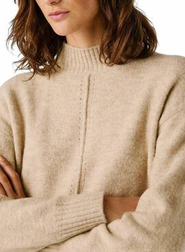 Maillot Pepe Jeans Cecil col Perkins beige pour femme