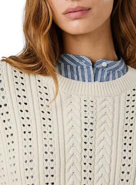 Maillot Pepe Jeans Candide beige ajouré pour femme