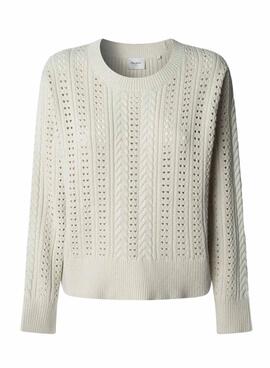 Maillot Pepe Jeans Candide beige ajouré pour femme