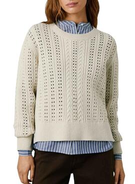 Maillot Pepe Jeans Candide beige ajouré pour femme