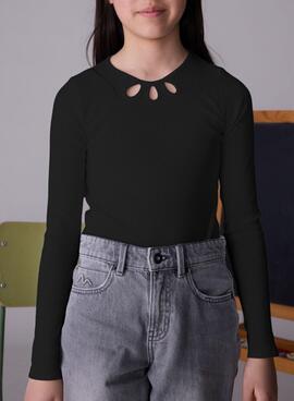 T-shirt Mayoral canalé cut out noir pour fille