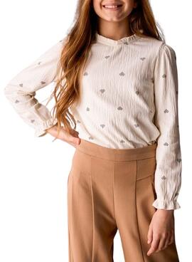T-shirt Mayoral en punto de bambula beige para niña.