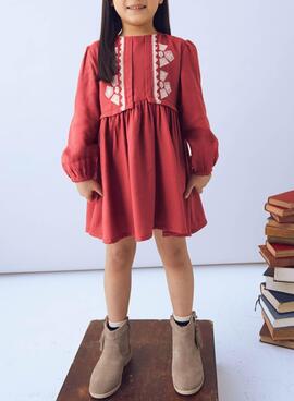 Robe Mayoral détails brodés grenat pour fille