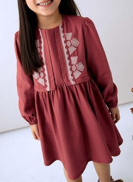 Robe Mayoral détails brodés grenat pour fille