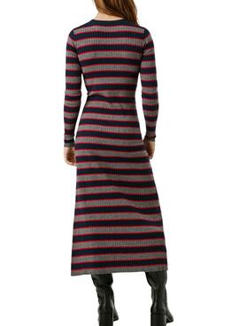 Robe Pepe Jeans Clarisse longue côtelée à rayures imprimées pour femme.