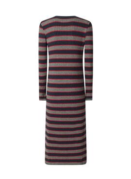 Robe Pepe Jeans Clarisse longue côtelée à rayures imprimées pour femme.